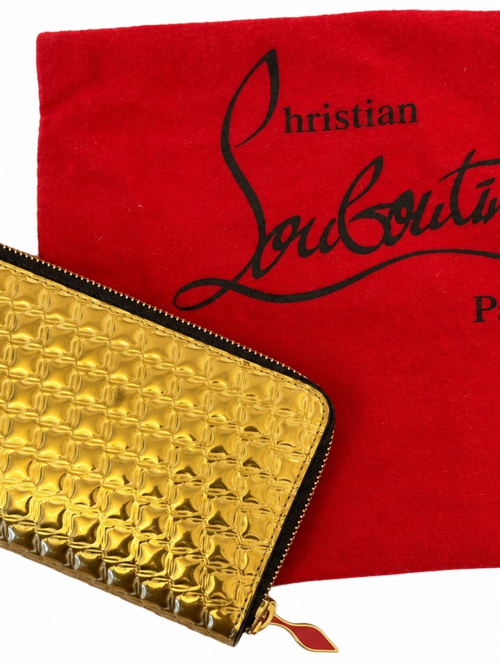 Christian Louboutin Metallic Gold Quilted Zip-Around Wallet